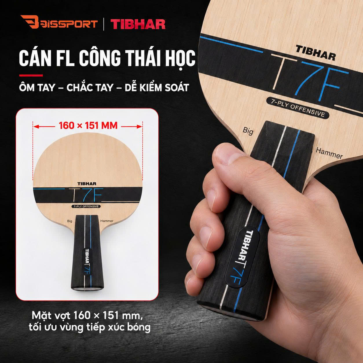 Cốt Vợt Bóng Bàn TIBHAR T7F FL Chính Hãng - 5 Gỗ + 2 Carbon - Inner Carbon - Kiểm Soát Tốt - Tấn Công Mạnh Mẽ - Tốc Độ